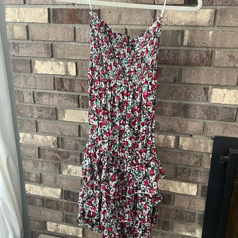 NWT Midi Floral Strapless Dress with Ruffles Size S